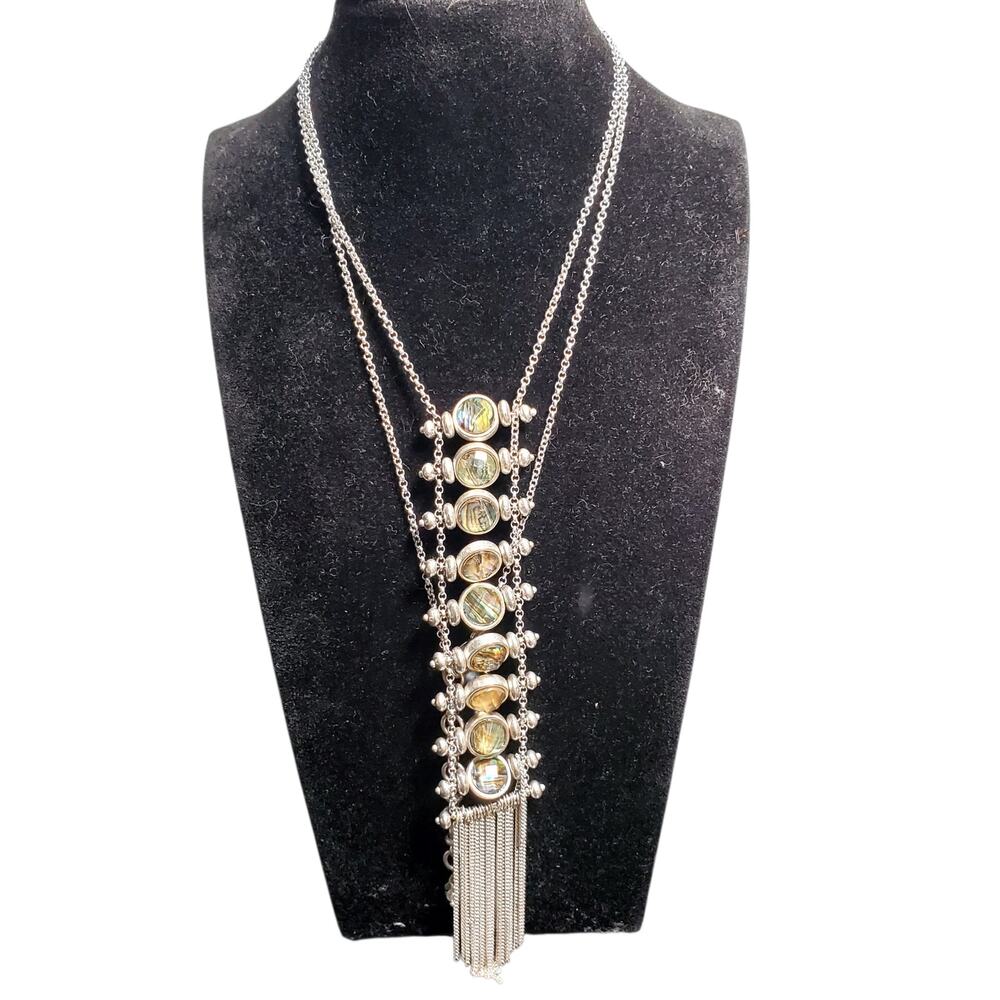 Art Deco Flapper Girl Style Necklace 28" Lucky Brand Silver Tone Mystic Stones